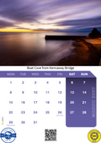 Calendar with a scenic view of Boat Cove from Kennaway Bridge at sunset.