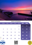 Calendar with a scenic view of Dawlish Stilling Basin at sunset.