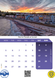 Calendar for July 2023 with a scenic view of Marine Parade at sunset.