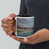 Dawlish Sea Wall at Sunrise Mug with Colour Inside by JacqArt