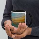 Dawlish Sea Wall at Sunrise Mug with Colour Inside by JacqArt