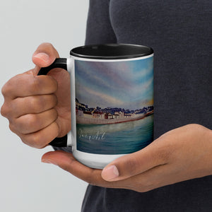 Dawlish Sea Wall at Sunrise Mug with Colour Inside by JacqArt