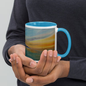 Dawlish Sea Wall at Sunrise Mug with Colour Inside by JacqArt