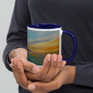 Dawlish Sea Wall at Sunrise Mug with Colour Inside by JacqArt