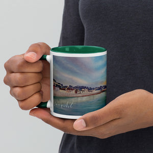 Dawlish Sea Wall at Sunrise Mug with Colour Inside by JacqArt