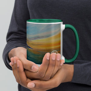 Dawlish Sea Wall at Sunrise Mug with Colour Inside by JacqArt