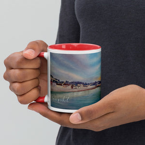 Dawlish Sea Wall at Sunrise Mug with Colour Inside by JacqArt