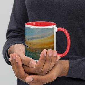 Dawlish Sea Wall at Sunrise Mug with Colour Inside by JacqArt